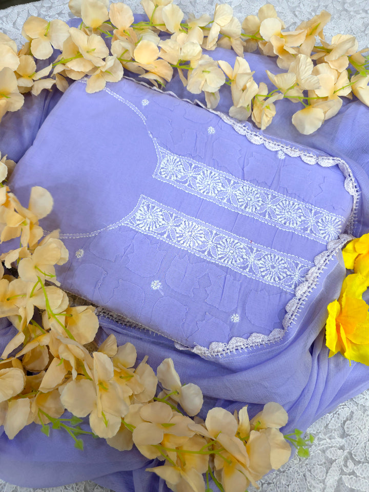 Darz Lucknowi Chikankari  Dress Material – Handmade Cotton Suit with Chiffon Dupatta (Copy)