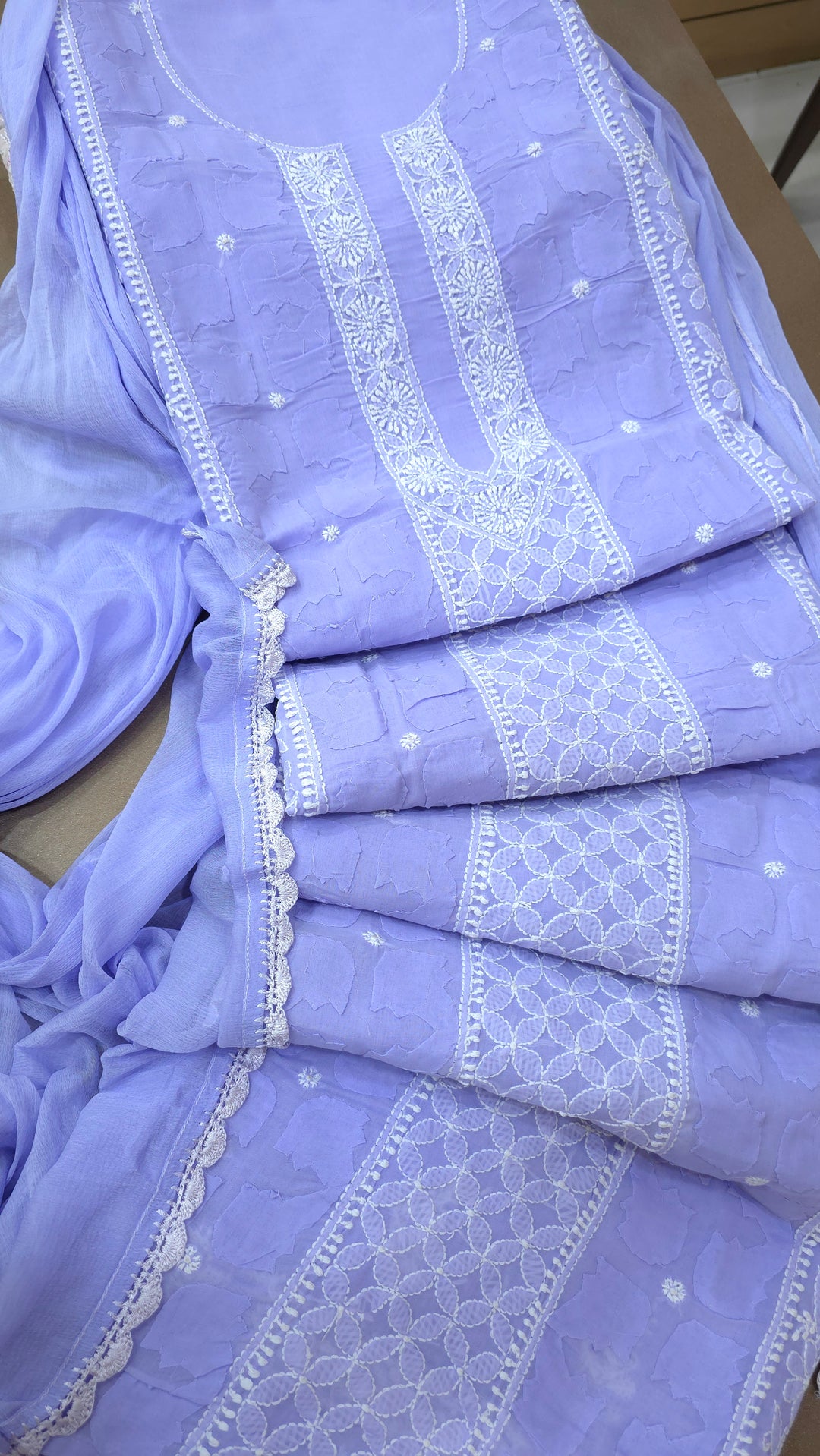 Darz Lucknowi Chikankari  Dress Material – Handmade Cotton Suit with Chiffon Dupatta (Copy)