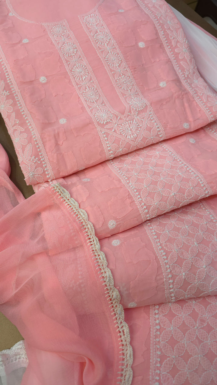 Darz Lucknowi Chikankari  Dress Material – Handmade Cotton Suit with Chiffon Dupatta