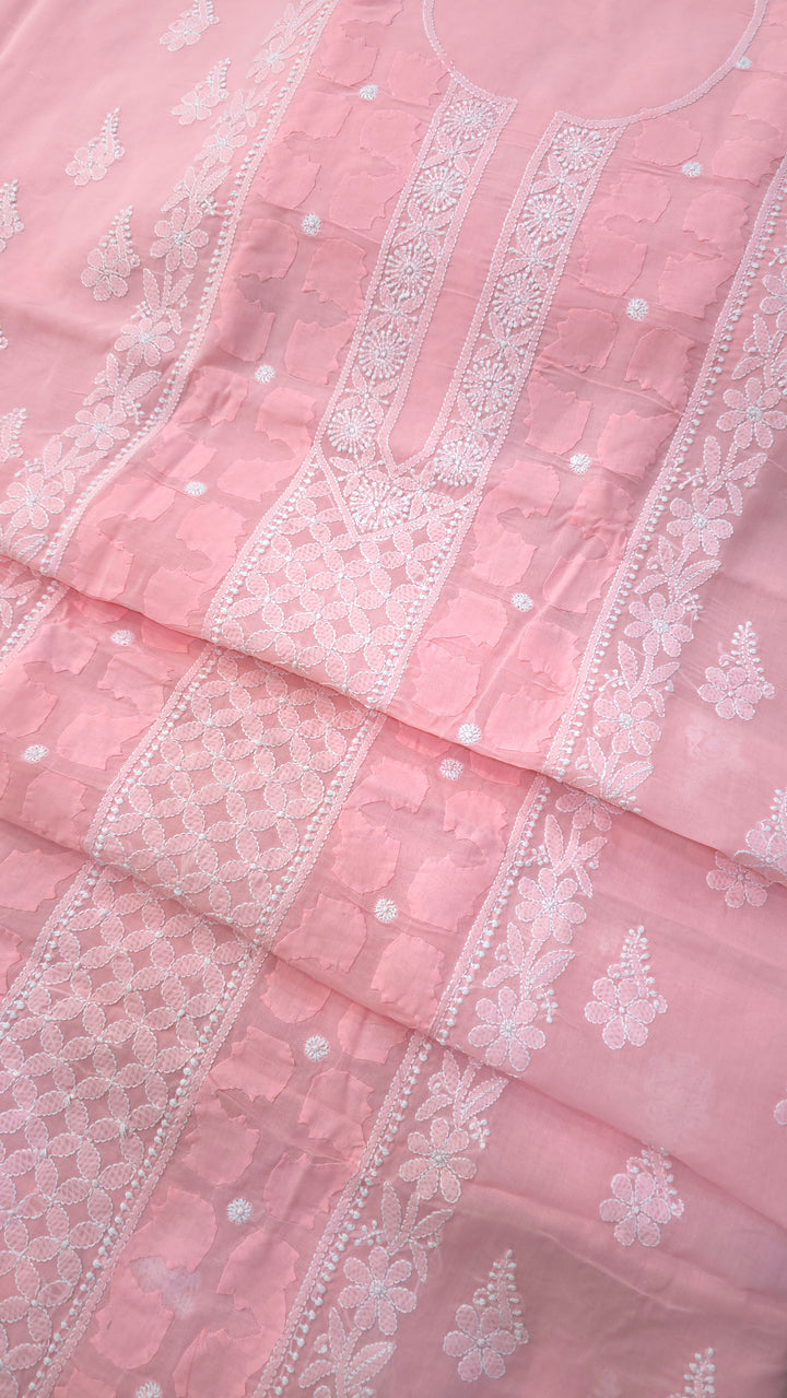 Darz Lucknowi Chikankari  Dress Material – Handmade Cotton Suit with Chiffon Dupatta