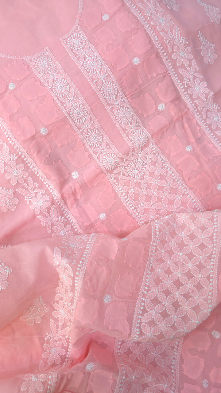 Darz Lucknowi Chikankari  Dress Material – Handmade Cotton Suit with Chiffon Dupatta
