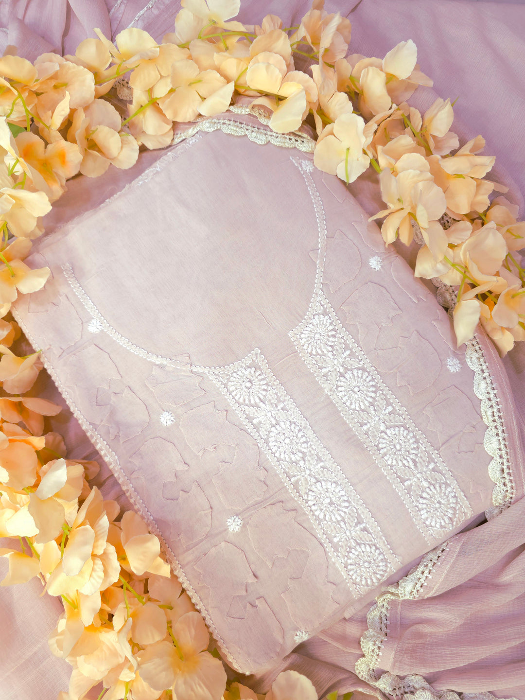 Darz Lucknowi Chikankari  Dress Material – Handmade Cotton Suit with Chiffon Dupatta