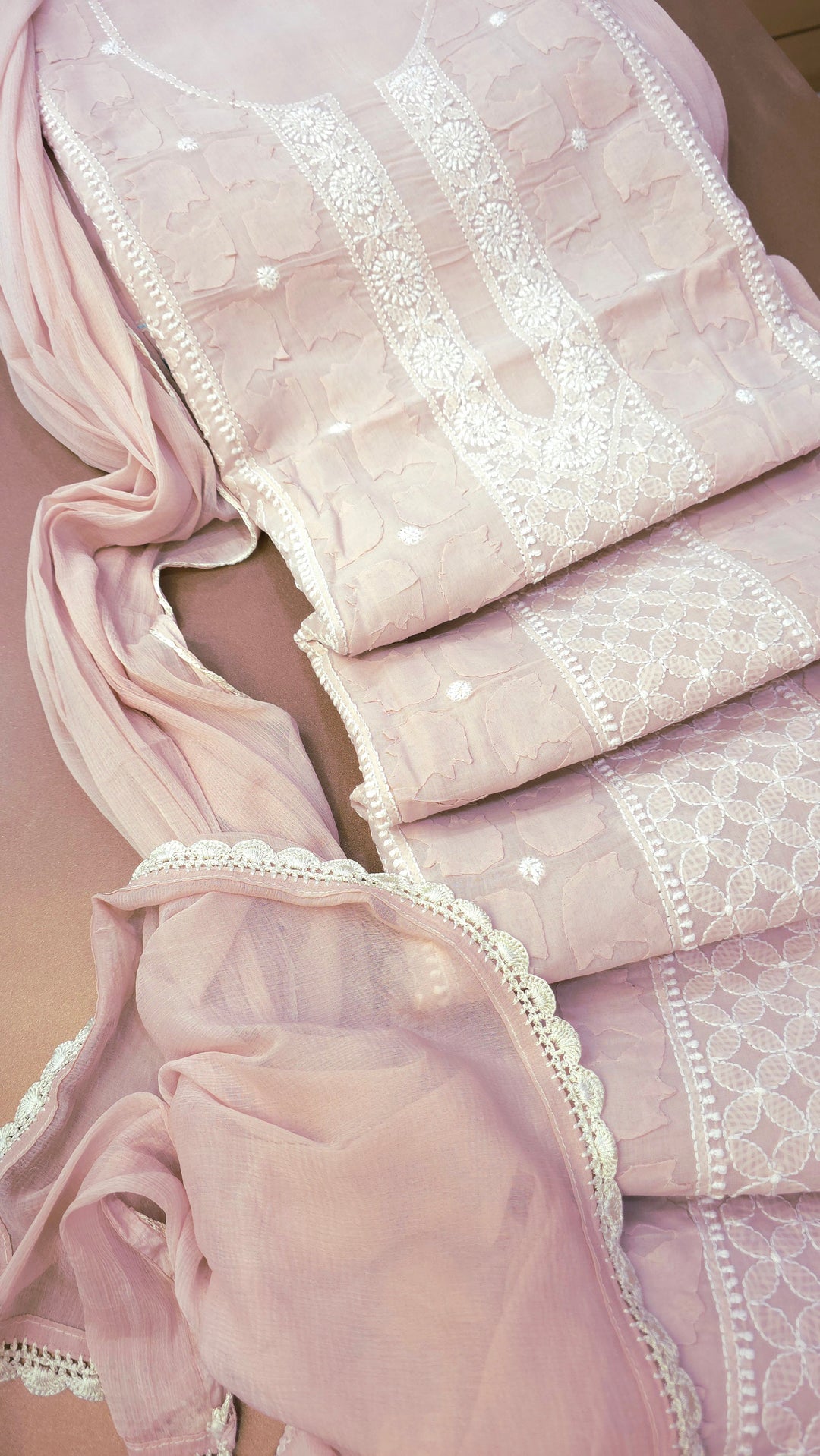 Darz Lucknowi Chikankari  Dress Material – Handmade Cotton Suit with Chiffon Dupatta