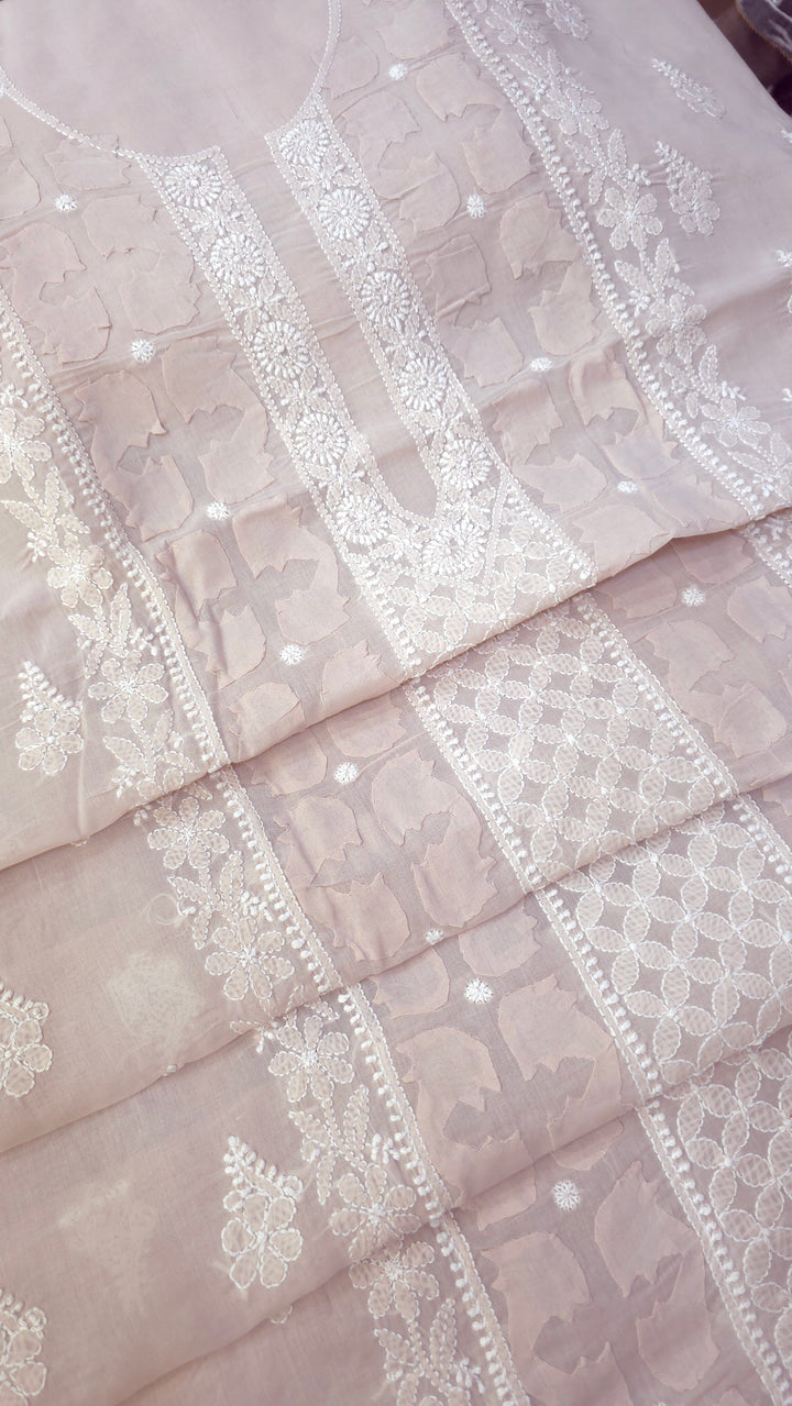 Darz Lucknowi Chikankari  Dress Material – Handmade Cotton Suit with Chiffon Dupatta