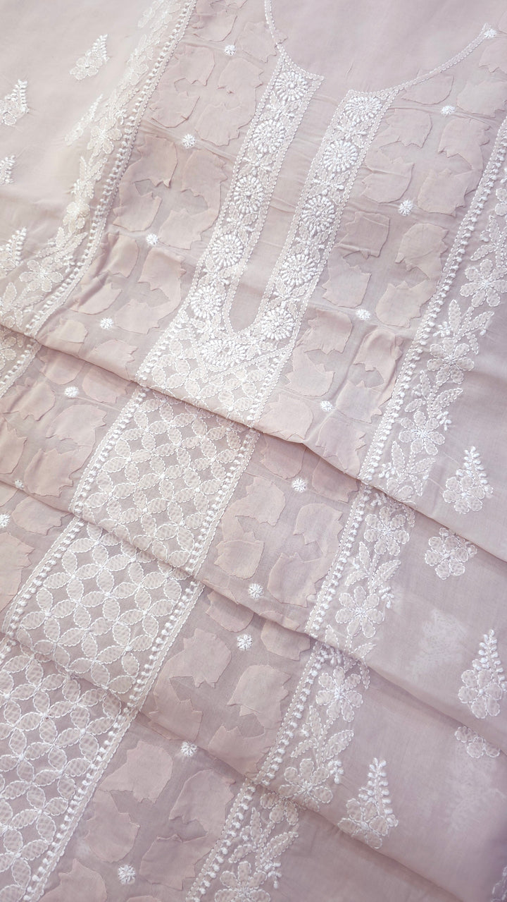 Darz Lucknowi Chikankari  Dress Material – Handmade Cotton Suit with Chiffon Dupatta