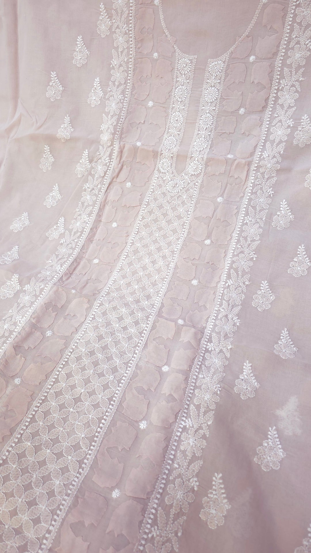 Darz Lucknowi Chikankari  Dress Material – Handmade Cotton Suit with Chiffon Dupatta