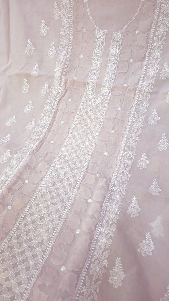 Darz Lucknowi Chikankari  Dress Material – Handmade Cotton Suit with Chiffon Dupatta