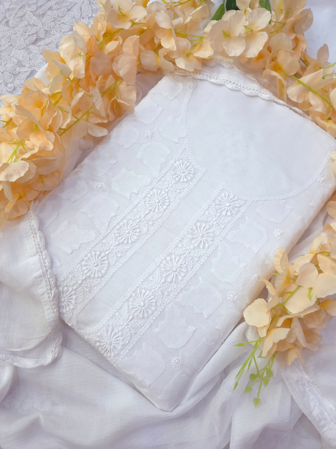 Darz Lucknowi Chikankari  Dress Material – Handmade Cotton Suit with Chiffon Dupatta