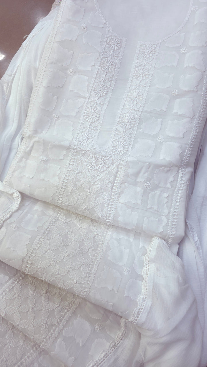 Darz Lucknowi Chikankari  Dress Material – Handmade Cotton Suit with Chiffon Dupatta