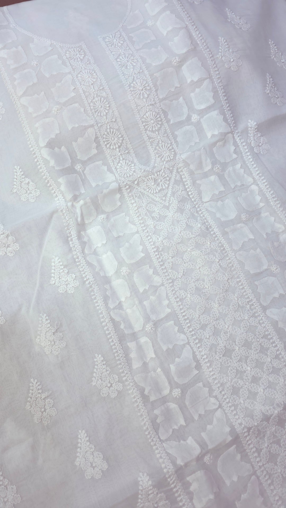 Darz Lucknowi Chikankari  Dress Material – Handmade Cotton Suit with Chiffon Dupatta