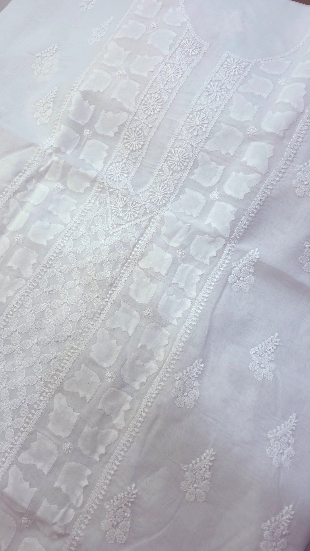 Darz Lucknowi Chikankari  Dress Material – Handmade Cotton Suit with Chiffon Dupatta