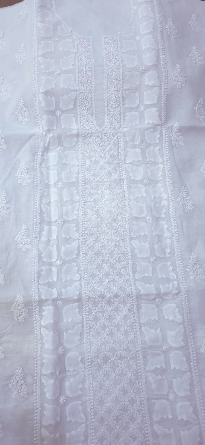 Darz Lucknowi Chikankari  Dress Material – Handmade Cotton Suit with Chiffon Dupatta