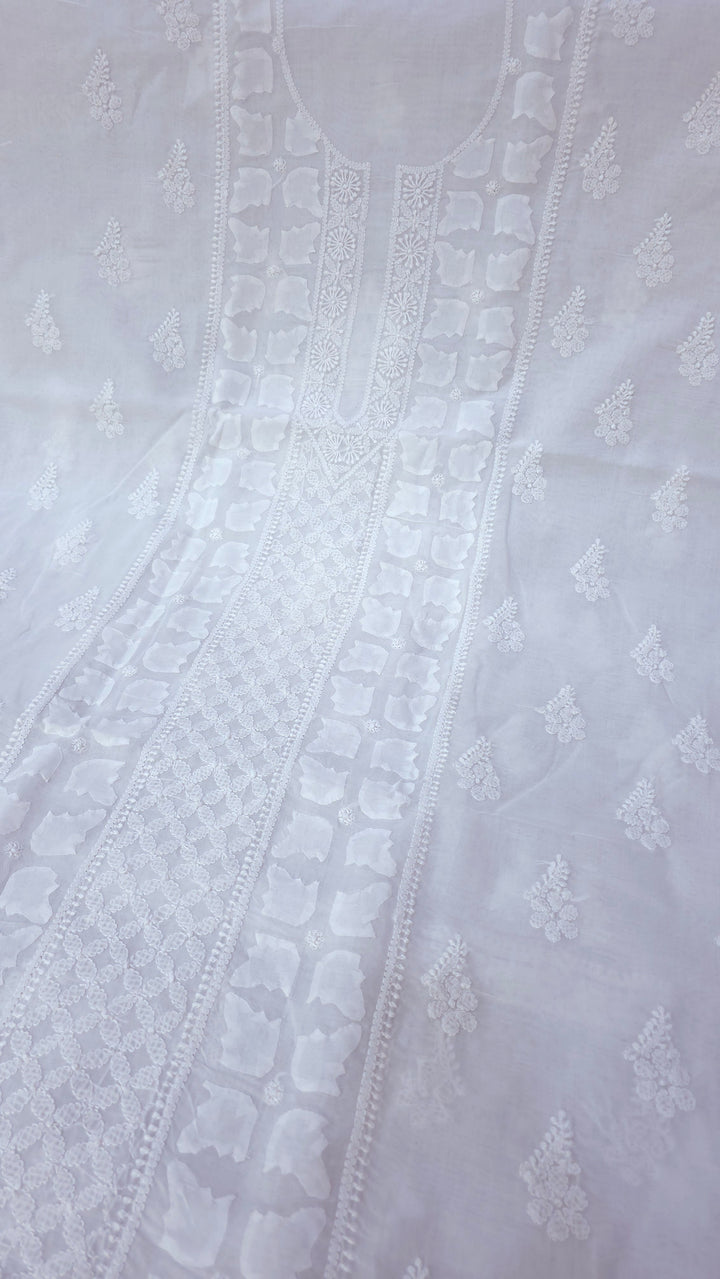 Darz Lucknowi Chikankari  Dress Material – Handmade Cotton Suit with Chiffon Dupatta