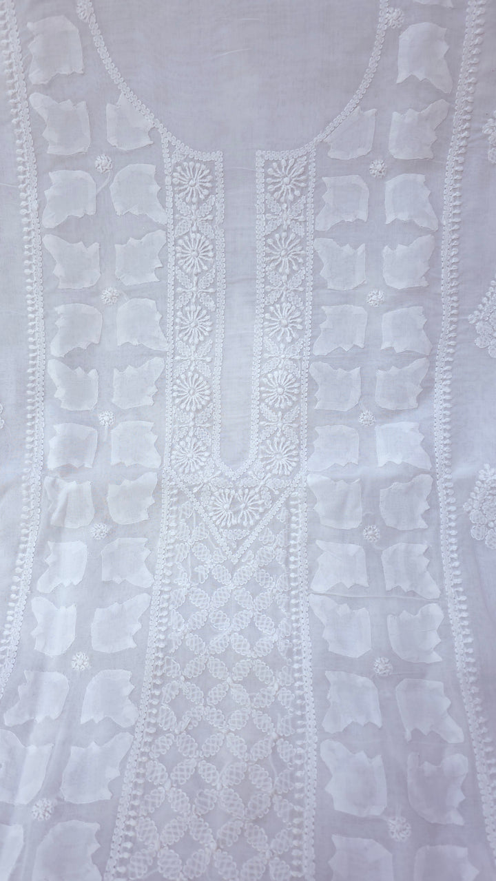 Darz Lucknowi Chikankari  Dress Material – Handmade Cotton Suit with Chiffon Dupatta
