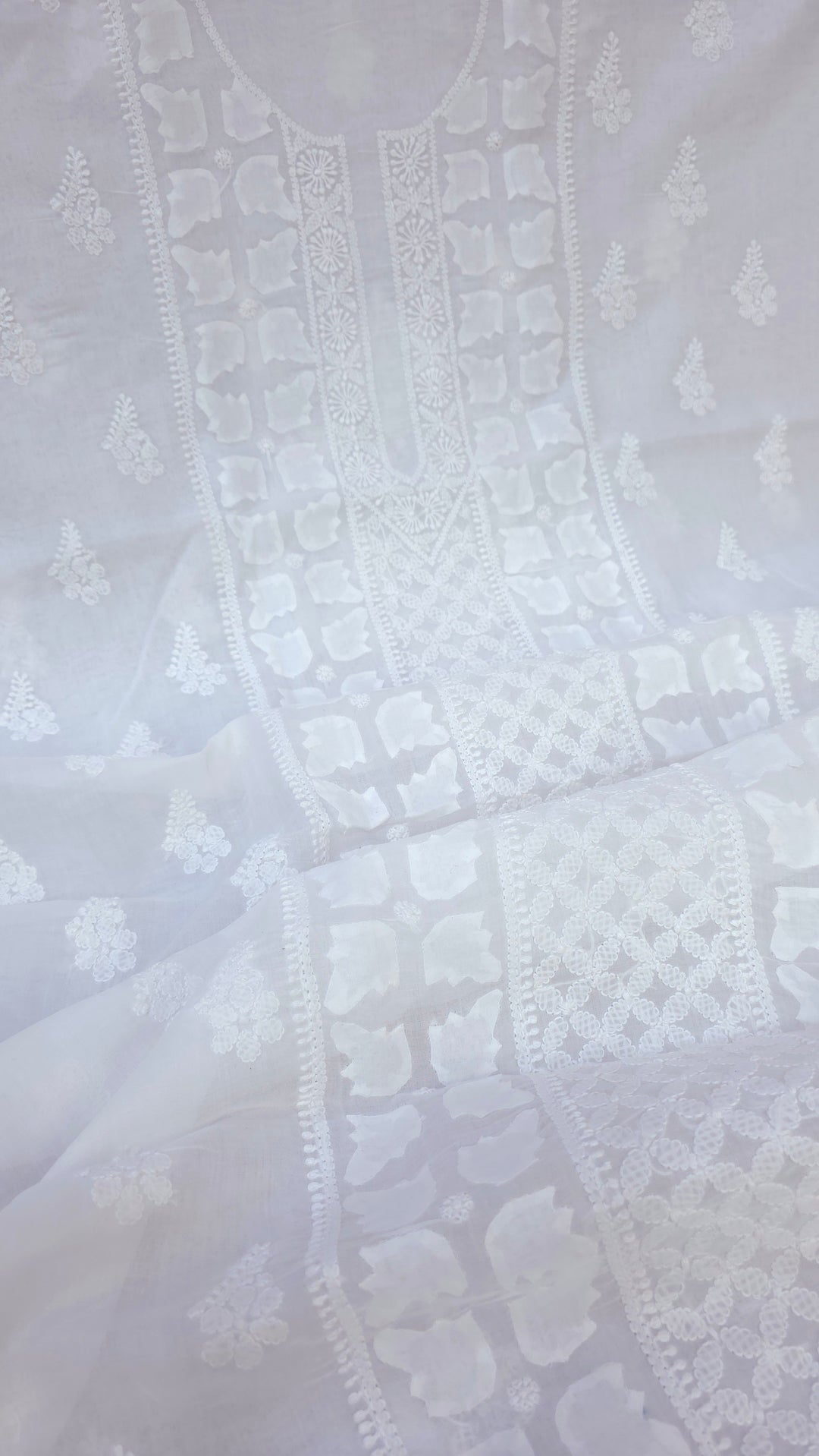 Darz Lucknowi Chikankari  Dress Material – Handmade Cotton Suit with Chiffon Dupatta