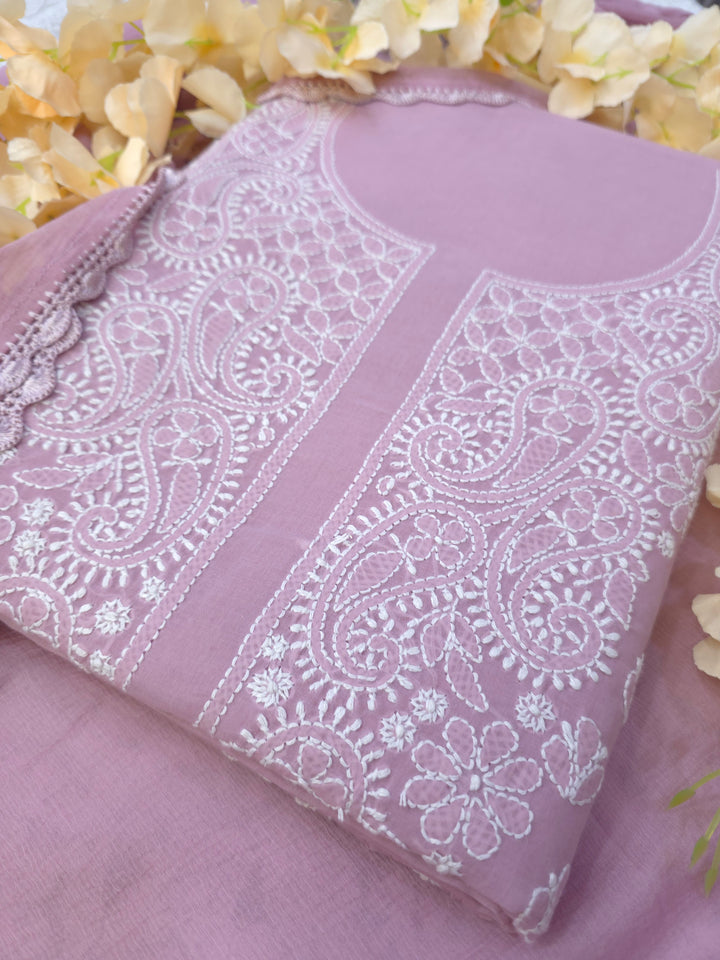 Darz Lucknowi Chikankari  Dress Material – Handmade Cotton Suit with Chiffon Dupatta