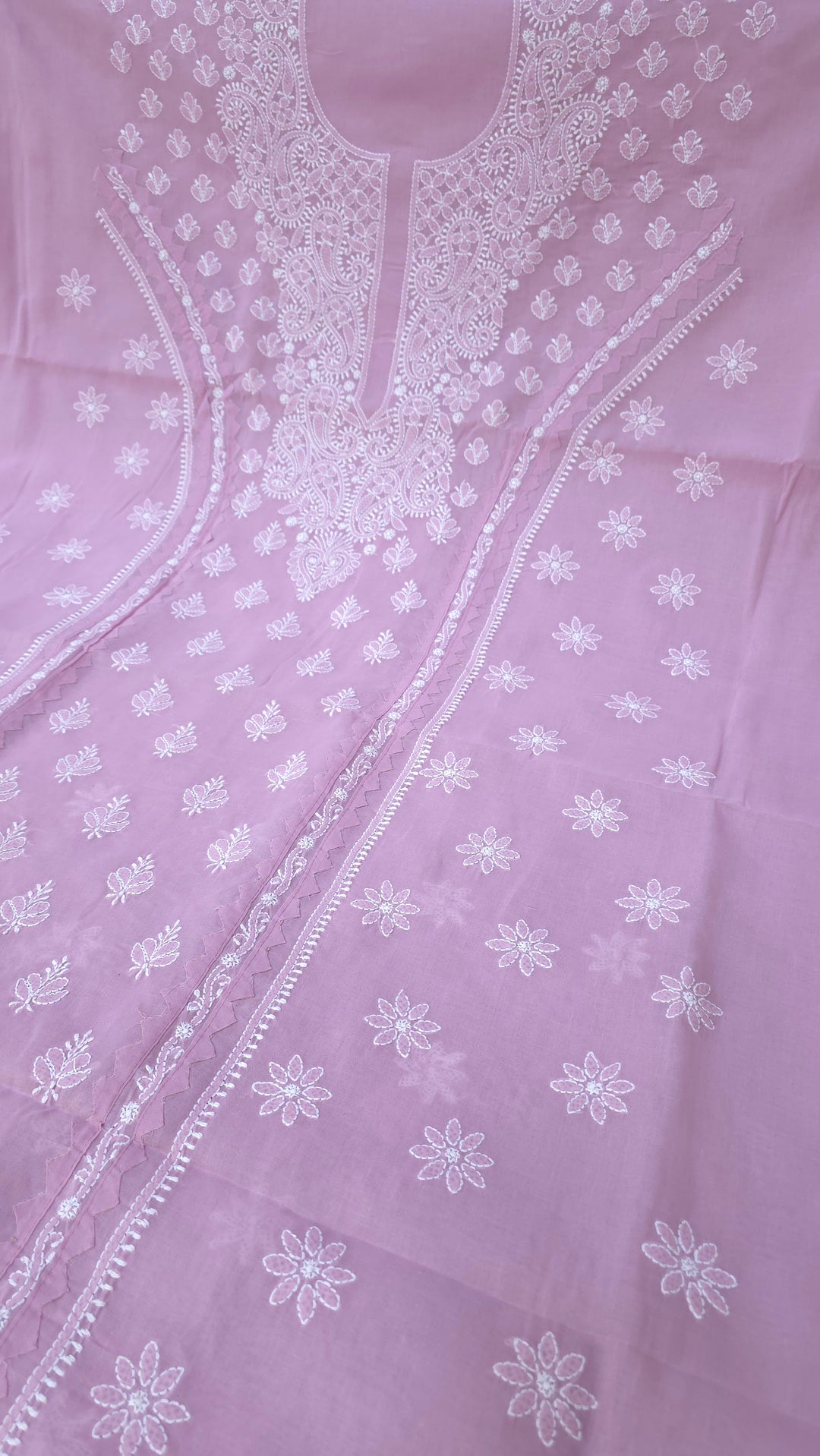 Darz Lucknowi Chikankari  Dress Material – Handmade Cotton Suit with Chiffon Dupatta