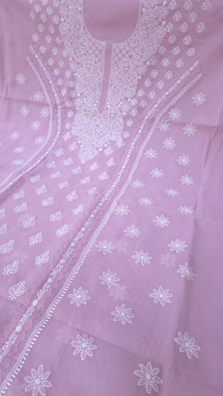 Darz Lucknowi Chikankari  Dress Material – Handmade Cotton Suit with Chiffon Dupatta