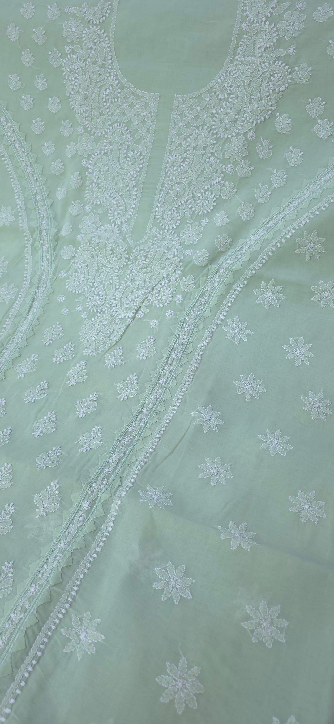 Darz Lucknowi Chikankari  Dress Material – Handmade Cotton Suit with Chiffon Dupatta