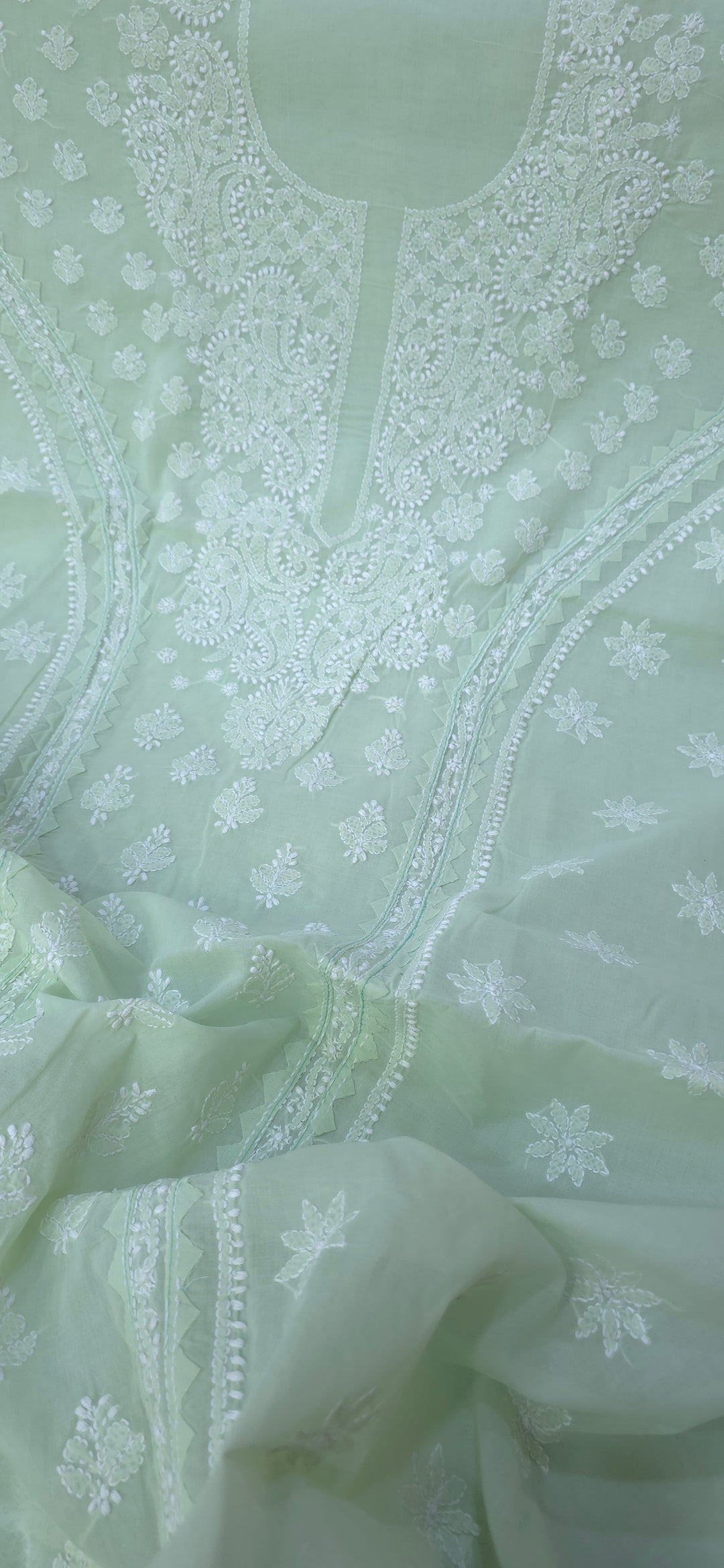 Darz Lucknowi Chikankari  Dress Material – Handmade Cotton Suit with Chiffon Dupatta
