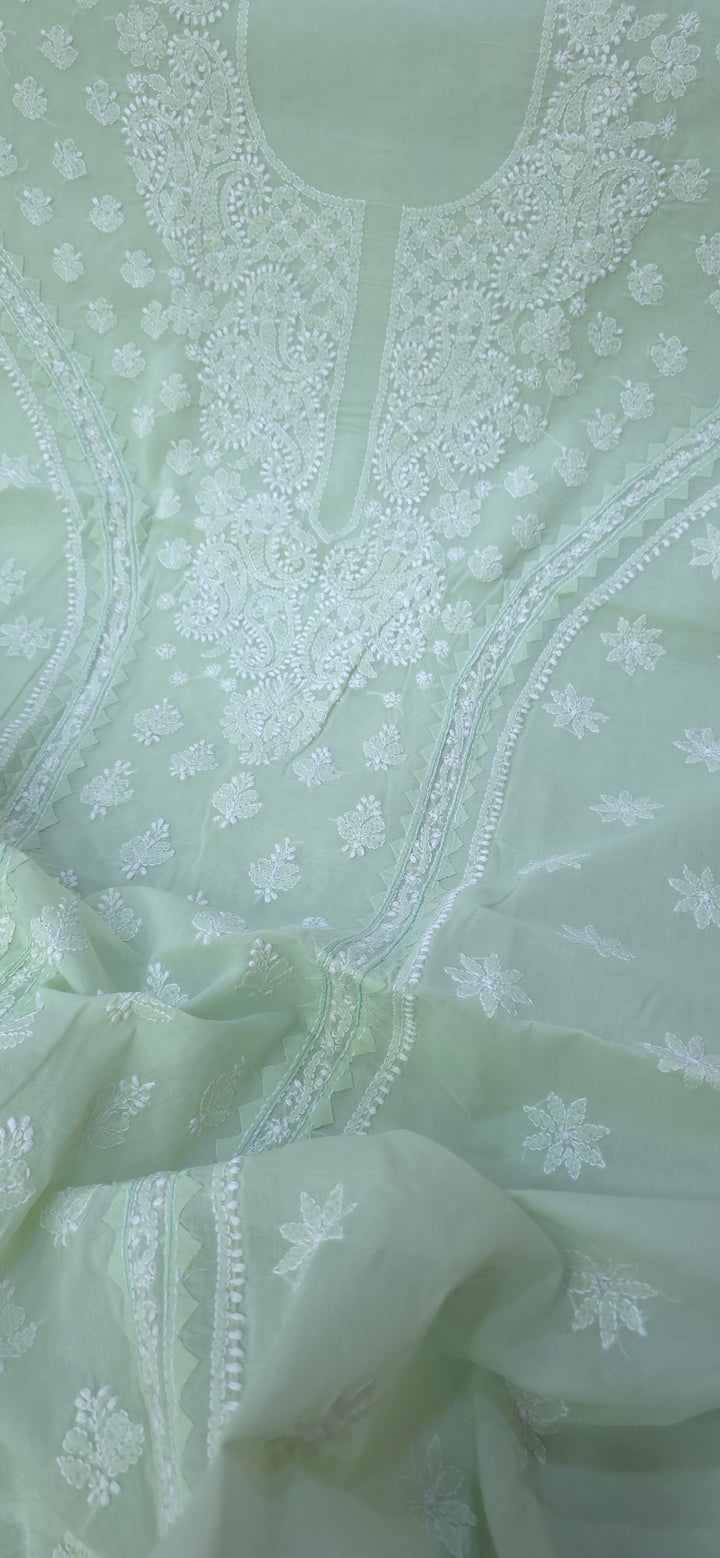 Darz Lucknowi Chikankari  Dress Material – Handmade Cotton Suit with Chiffon Dupatta