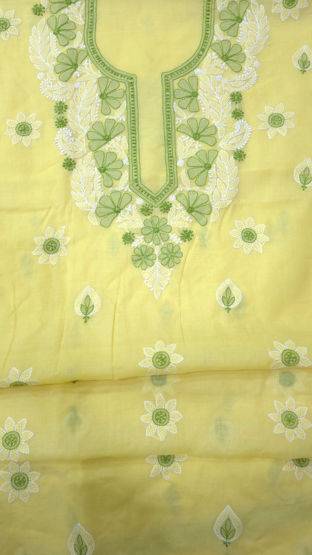 TANJEEB Cotton Chikankari Dress Material Set with Hand Embroidered Kurta, Bottom & Chiffon Dupatta with Handmade Crochet Border