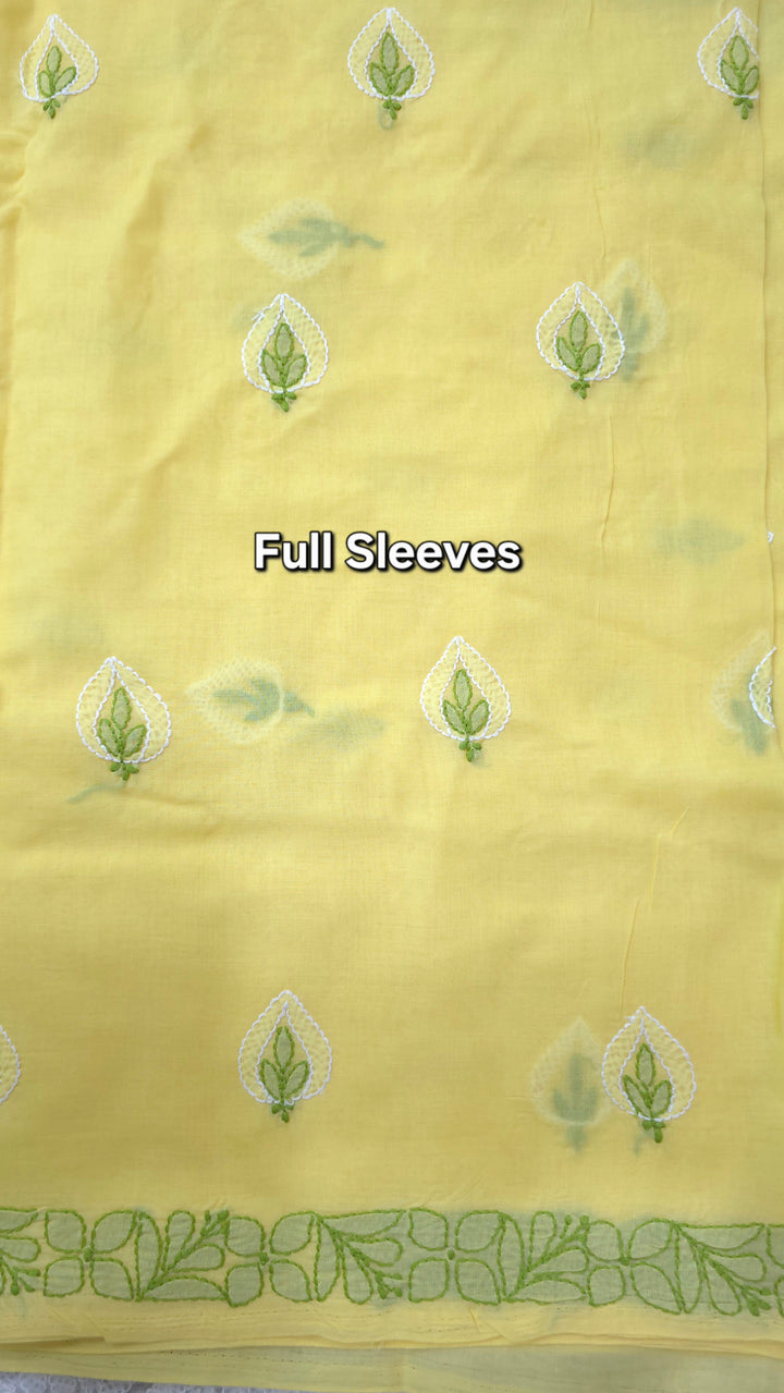 TANJEEB Cotton Chikankari Dress Material Set with Hand Embroidered Kurta, Bottom & Chiffon Dupatta with Handmade Crochet Border