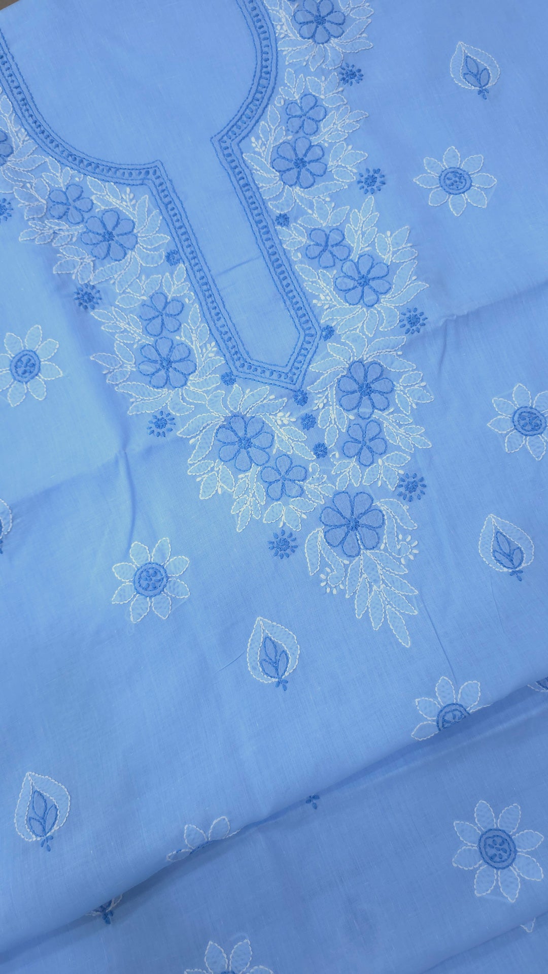 TANJEEB Cotton Chikankari Dress Material Set with Hand Embroidered Kurta, Bottom & Chiffon Dupatta with Handmade Crochet Border
