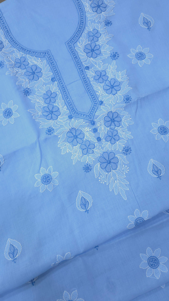 TANJEEB Cotton Chikankari Dress Material Set with Hand Embroidered Kurta, Bottom & Chiffon Dupatta with Handmade Crochet Border