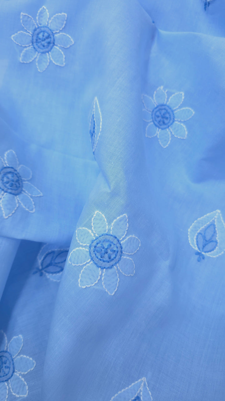 TANJEEB Cotton Chikankari Dress Material Set with Hand Embroidered Kurta, Bottom & Chiffon Dupatta with Handmade Crochet Border