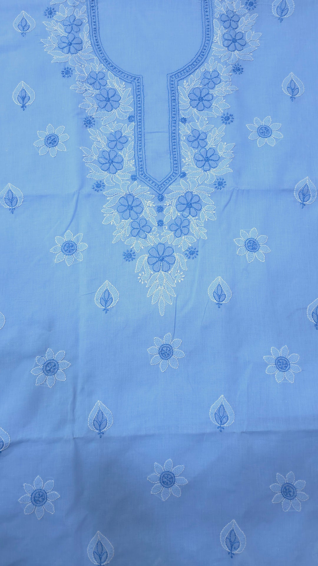 TANJEEB Cotton Chikankari Dress Material Set with Hand Embroidered Kurta, Bottom & Chiffon Dupatta with Handmade Crochet Border