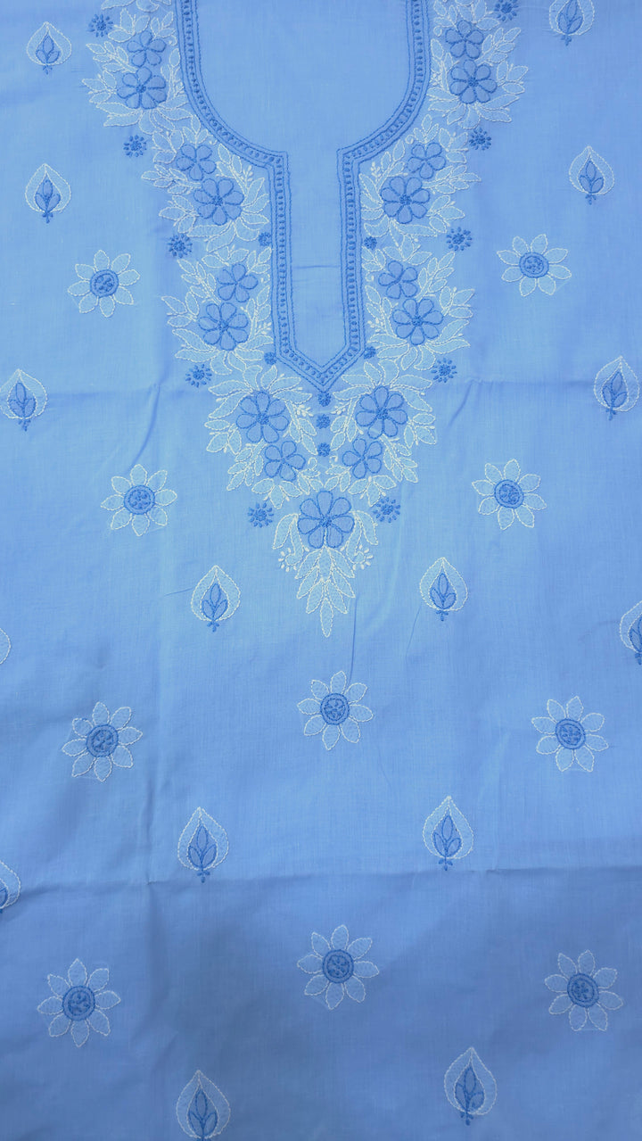 TANJEEB Cotton Chikankari Dress Material Set with Hand Embroidered Kurta, Bottom & Chiffon Dupatta with Handmade Crochet Border
