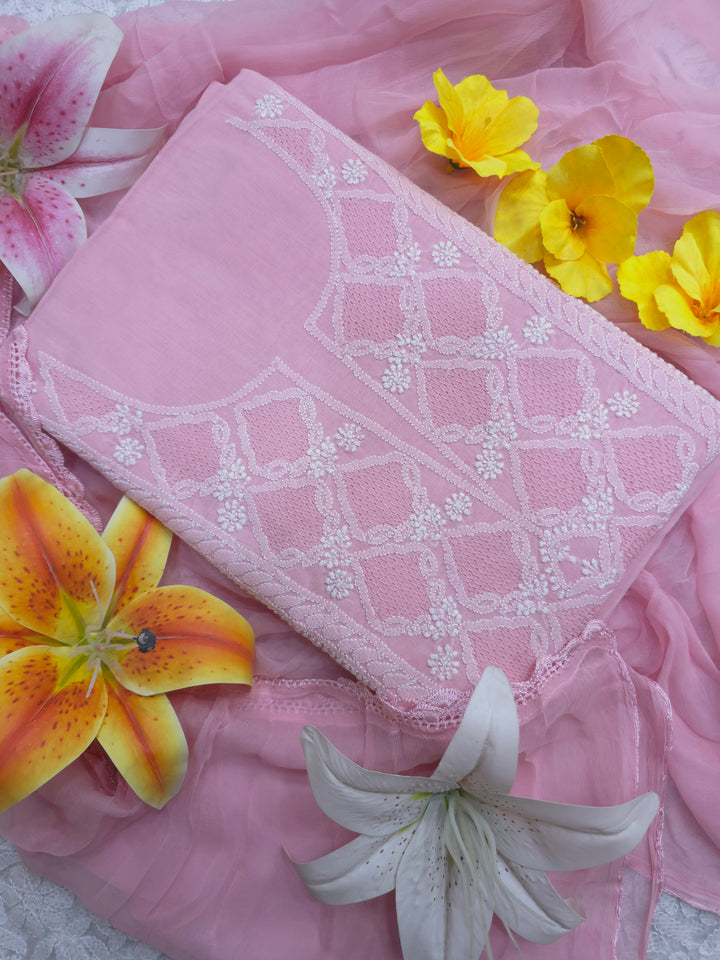 Sarahna Lucknow Hand Jaali Chikankari Cotton Dress Material