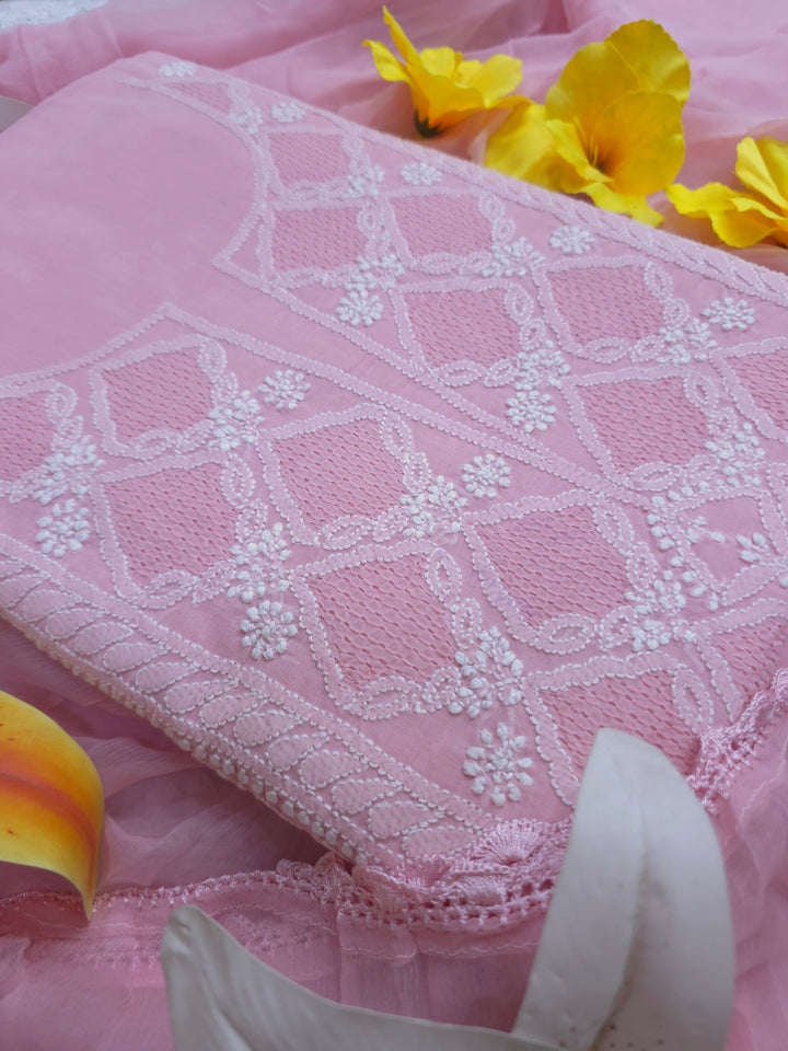 Sarahna Lucknow Hand Jaali Chikankari Cotton Dress Material