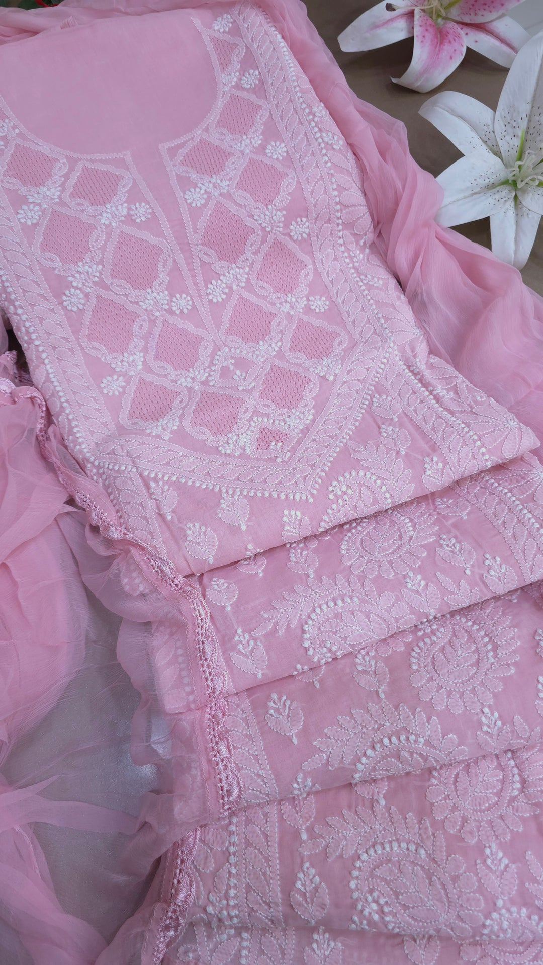 Sarahna Lucknow Hand Jaali Chikankari Cotton Dress Material
