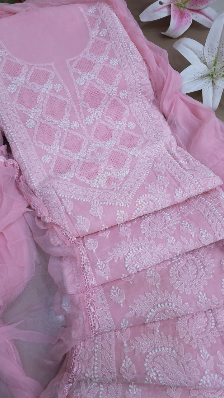 Sarahna Lucknow Hand Jaali Chikankari Cotton Dress Material