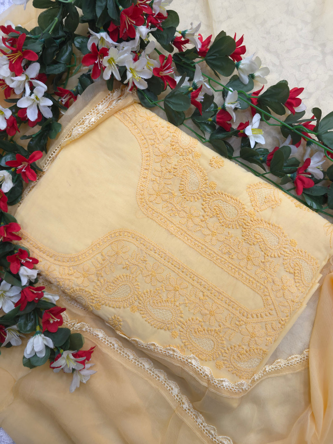 Sarahna Lucknow Hand Jaali Chikankari Cotton Dress Material
