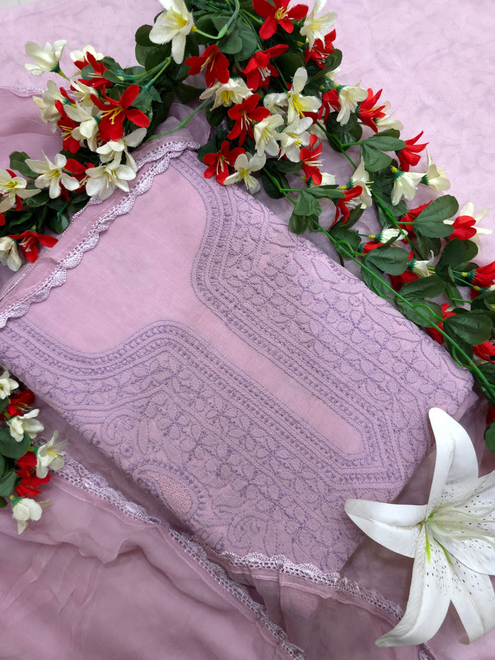 Sarahna Lucknow Hand Jaali Chikankari Cotton Dress Material