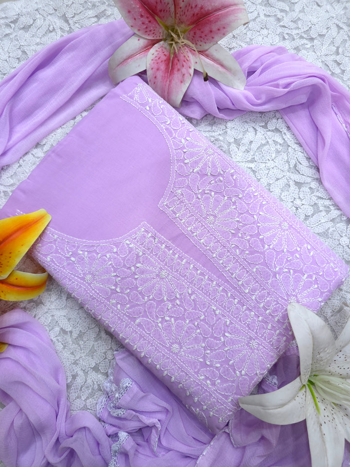 Paridhan Chikan Premium Handcrafted Chikankari Cotton Suit Set | Unstitched Dress Material with Chiffon Dupatta | Made in Lucknow