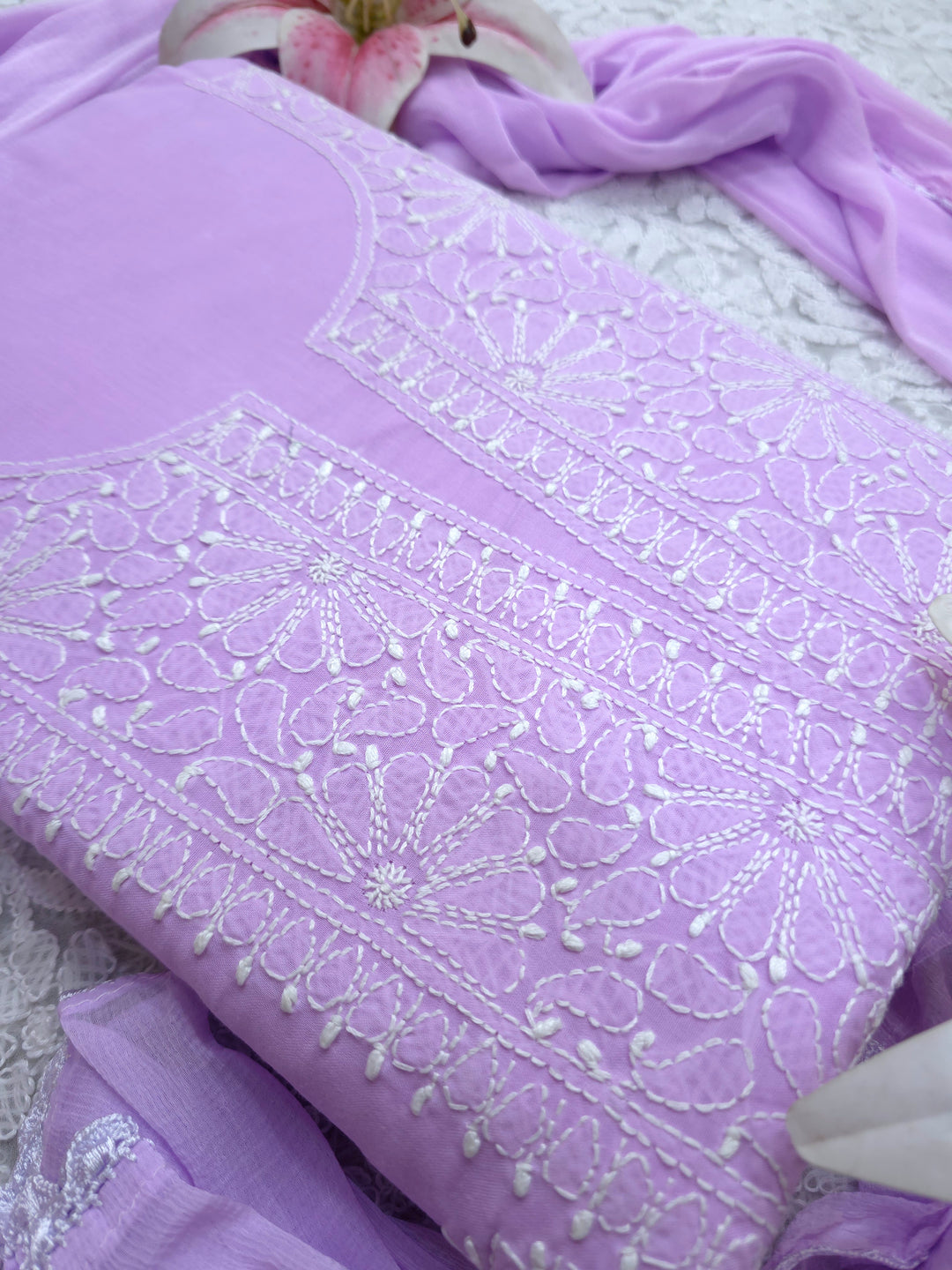 Paridhan Chikan Premium Handcrafted Chikankari Cotton Suit Set | Unstitched Dress Material with Chiffon Dupatta | Made in Lucknow