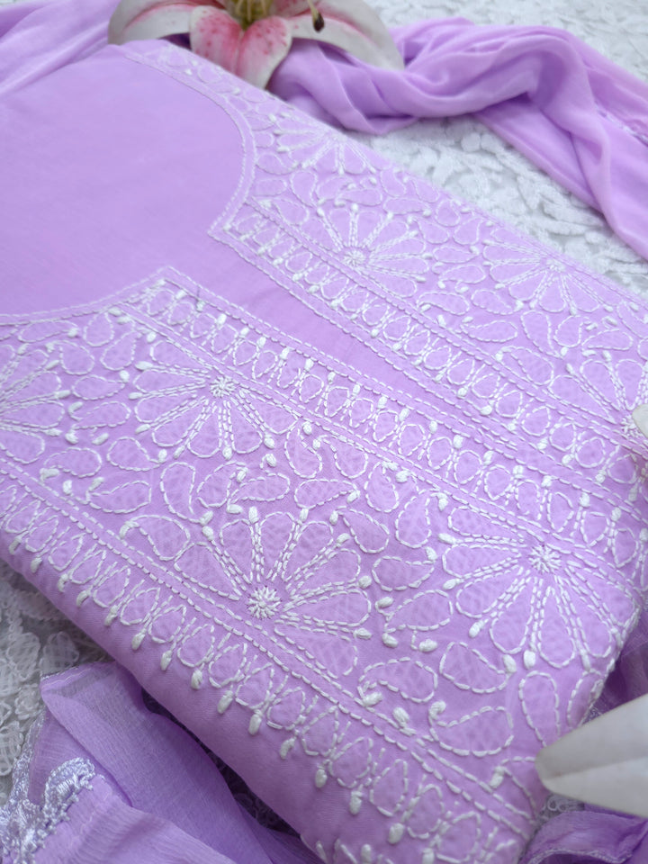 Paridhan Chikan Premium Handcrafted Chikankari Cotton Suit Set | Unstitched Dress Material with Chiffon Dupatta | Made in Lucknow