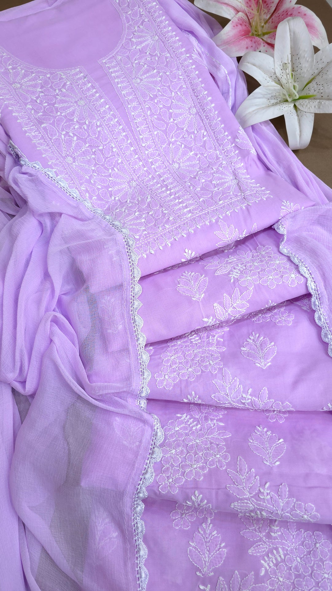 Paridhan Chikan Premium Handcrafted Chikankari Cotton Suit Set | Unstitched Dress Material with Chiffon Dupatta | Made in Lucknow