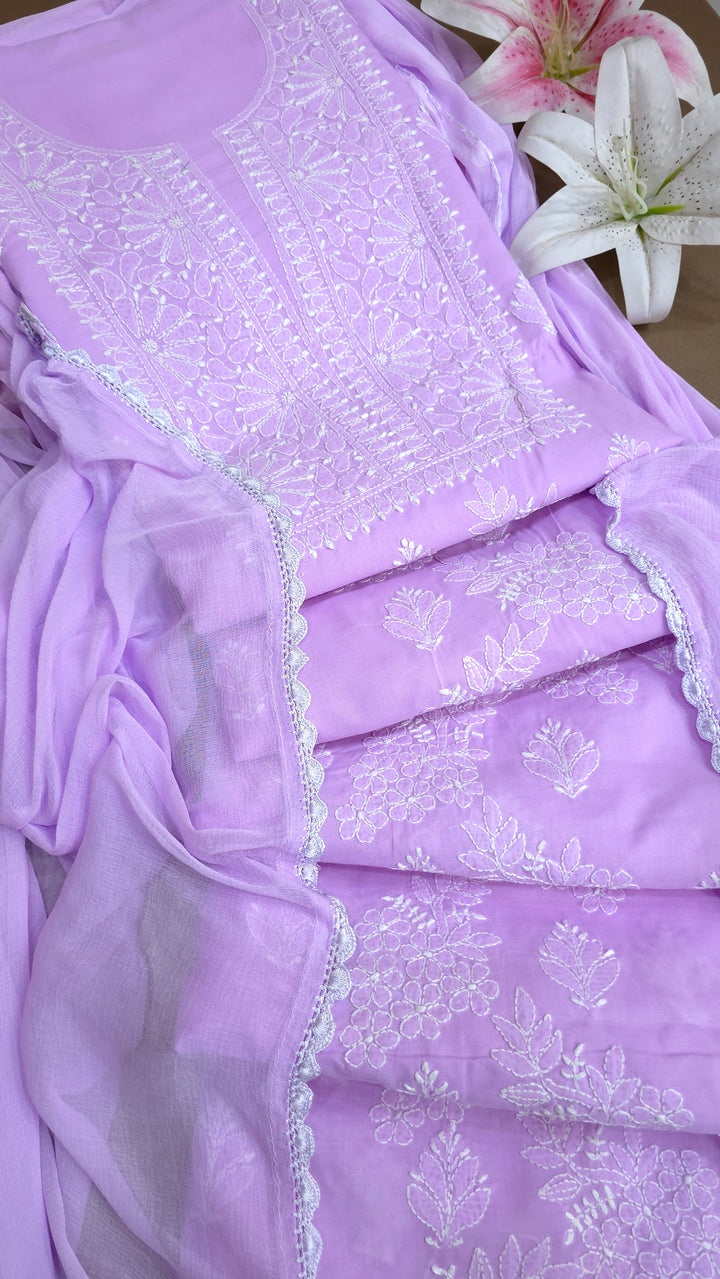 Paridhan Chikan Premium Handcrafted Chikankari Cotton Suit Set | Unstitched Dress Material with Chiffon Dupatta | Made in Lucknow