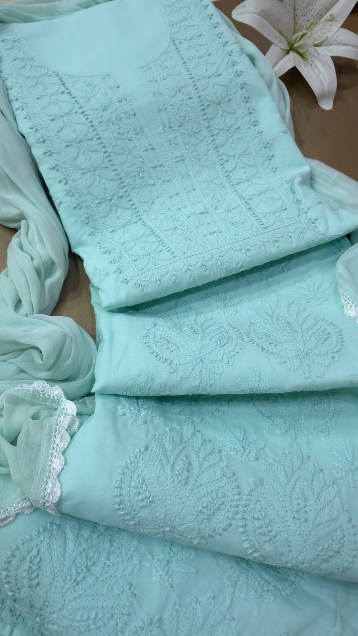 Paridhan Chikan Premium Handcrafted Chikankari Cotton Suit Set | Unstitched Dress Material with Chiffon Dupatta | Made in Lucknow