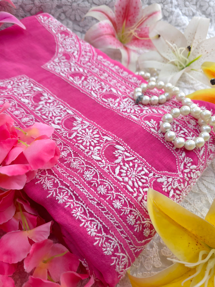Lucknowi 2 Taar Chikankari Chanderi Kurta Dupatta Set – Handmade Festive Wear