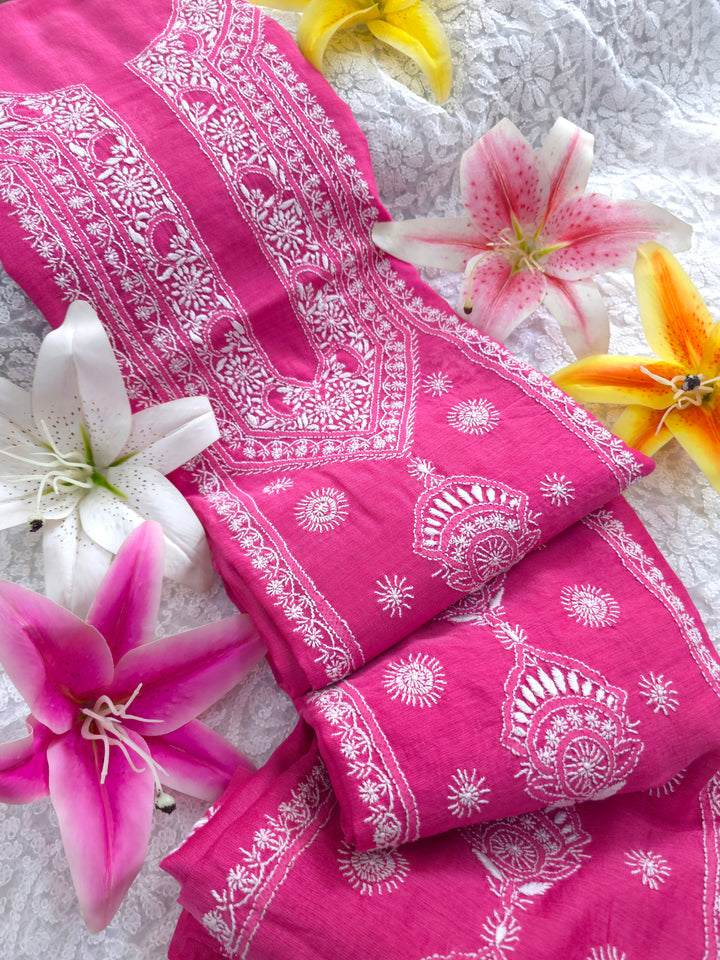 Lucknowi 2 Taar Chikankari Chanderi Kurta Dupatta Set – Handmade Festive Wear