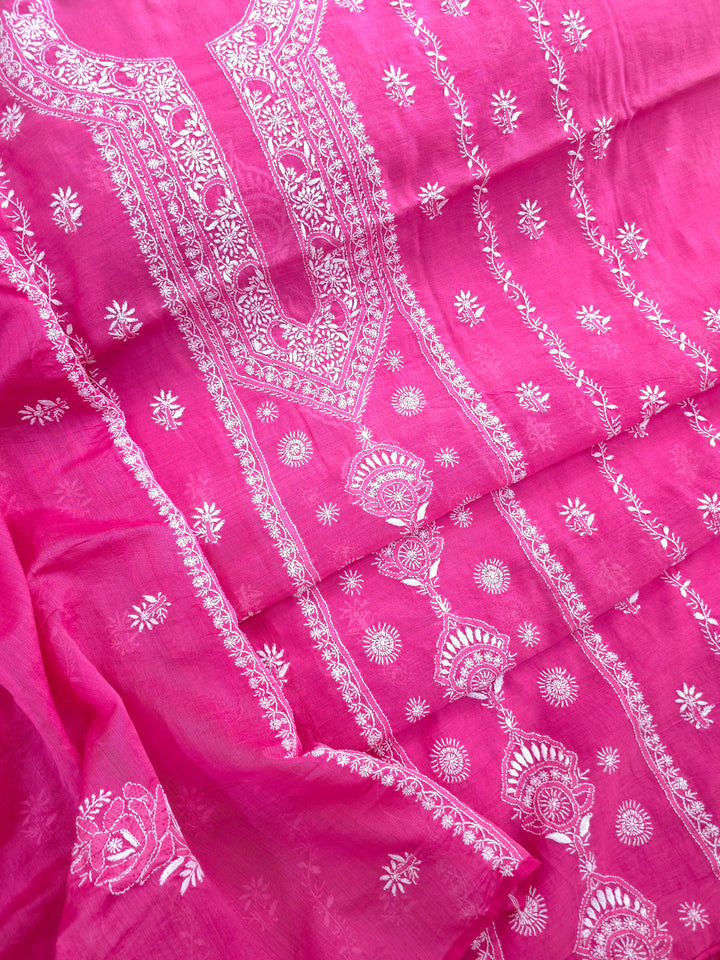 Lucknowi 2 Taar Chikankari Chanderi Kurta Dupatta Set – Handmade Festive Wear