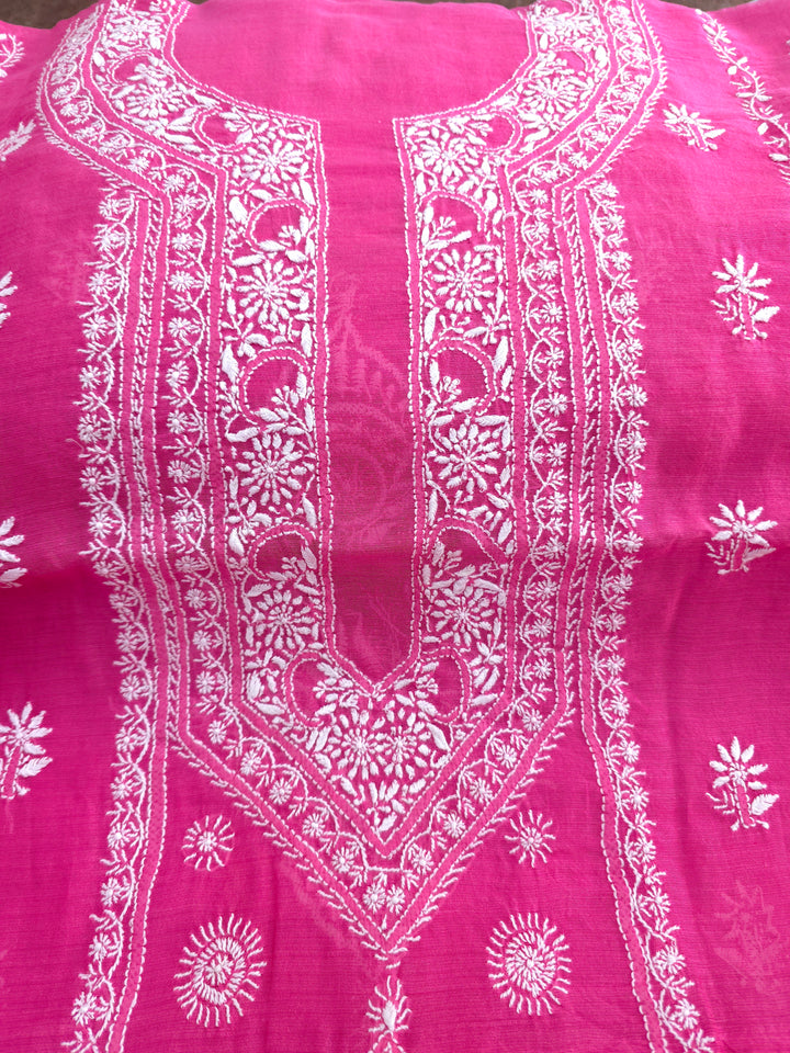 Lucknowi 2 Taar Chikankari Chanderi Kurta Dupatta Set – Handmade Festive Wear