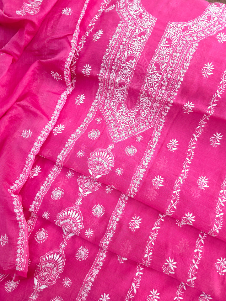 Lucknowi 2 Taar Chikankari Chanderi Kurta Dupatta Set – Handmade Festive Wear