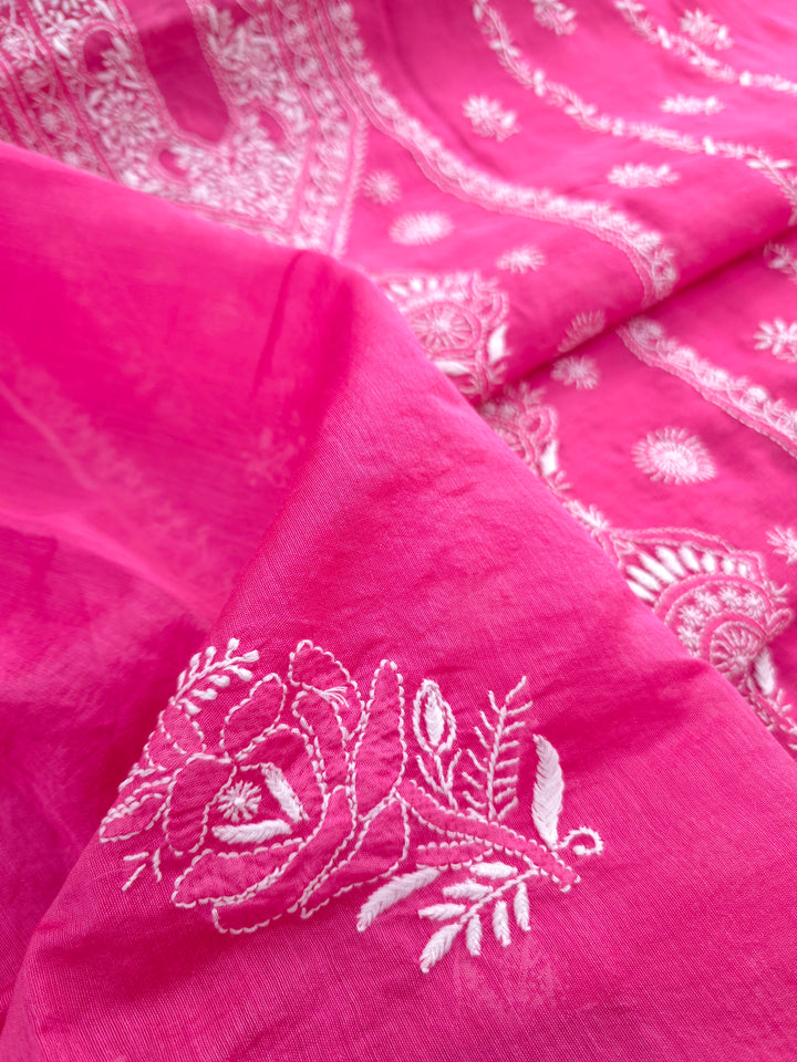 Lucknowi 2 Taar Chikankari Chanderi Kurta Dupatta Set – Handmade Festive Wear